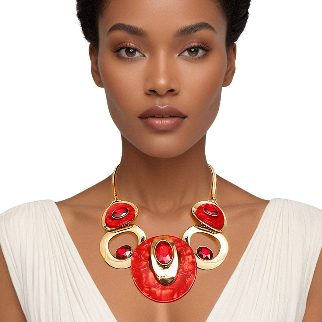 Necklace Gold Red Circular Bib for Women