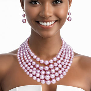 Pearl Necklace Lavender 5 Strand Set for Women