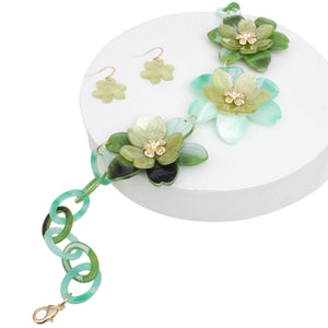 Collar Marbled Green Links 3D Flower Necklace