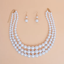 Pearl Necklace White Gold 3 Strand Set for Women