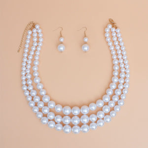 Pearl Necklace White Gold 3 Strand Set for Women