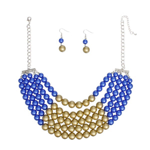 SGRHO Blue Matte Gold 5 Row Pearl Set Women