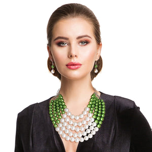 Green and Cream Pearl 5 Row Necklace