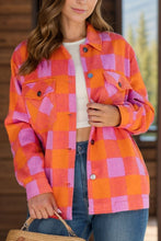 Color Block Plaid Button Up Long Sleeve Jacket