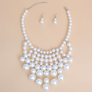 Bib White Pearl Vintage Bib Drop Necklace Set