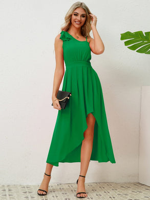 Bow Asymmetrical Neck Sleeveless Dress