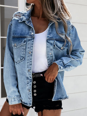 Distressed Snap Down Denim Jacket