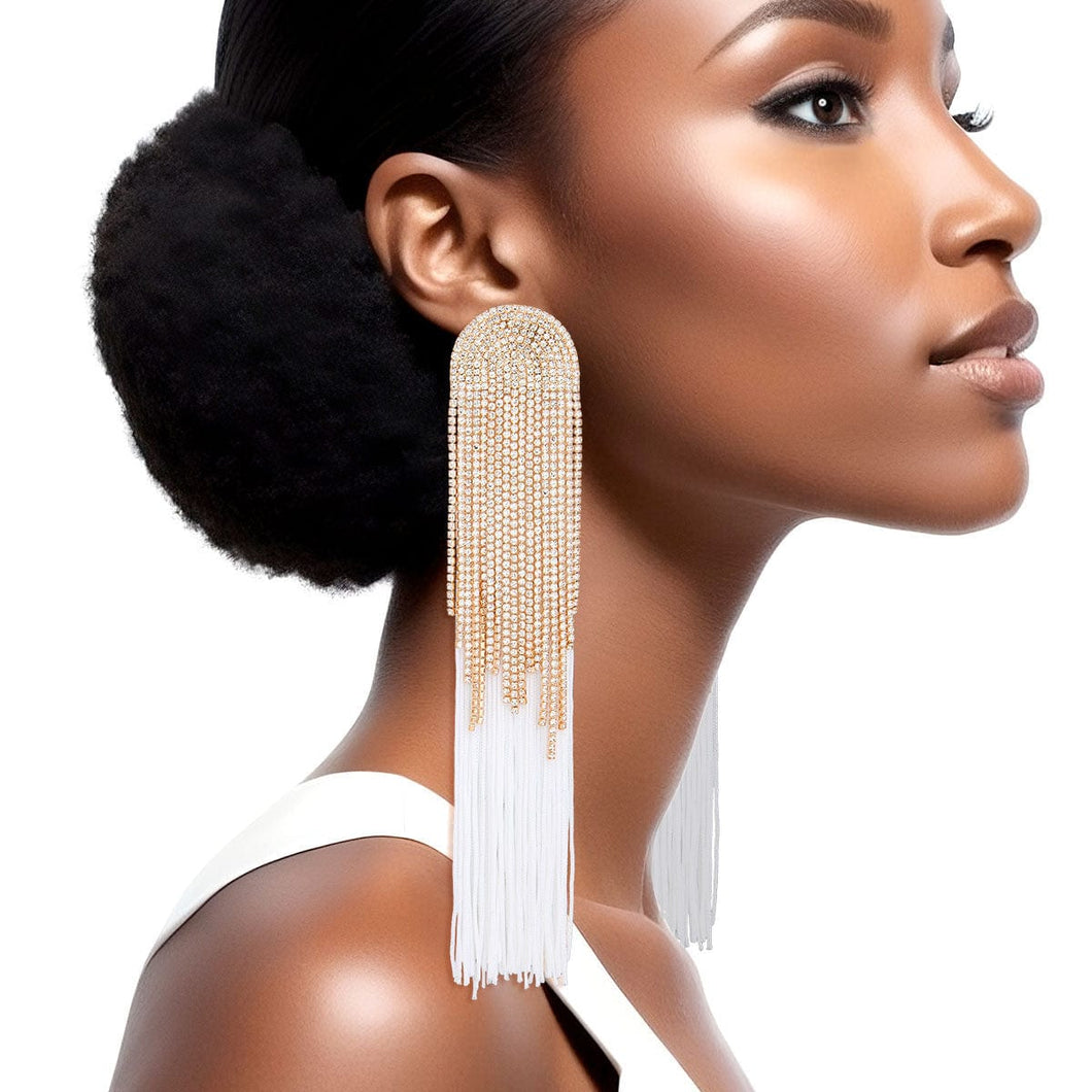 Tassel White Long Fringe Glam Earrings for Women