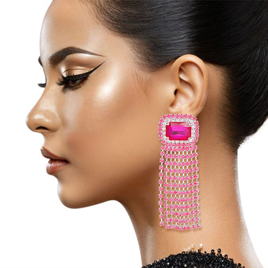 Fringe Fuchsia Radiant Cut Crystal Earrings Women