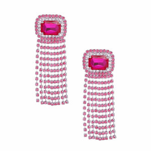 Fringe Fuchsia Radiant Cut Crystal Earrings Women