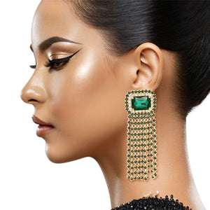 Fringe Emerald Radiant Cut Crystal Earrings Women