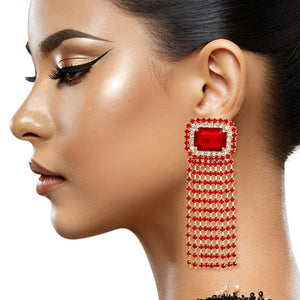 Fringe Red Radiant Cut Crystal Earrings Women