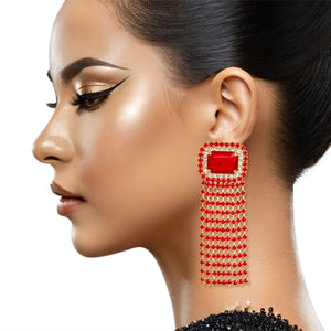 Fringe Red Radiant Cut Crystal Earrings Women