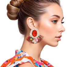 Studs Multicolor Crystal Fan Tassel Floral Earrings