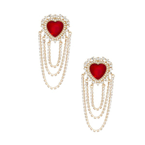 Dangle Red Crystal Heart Cascade Earrings