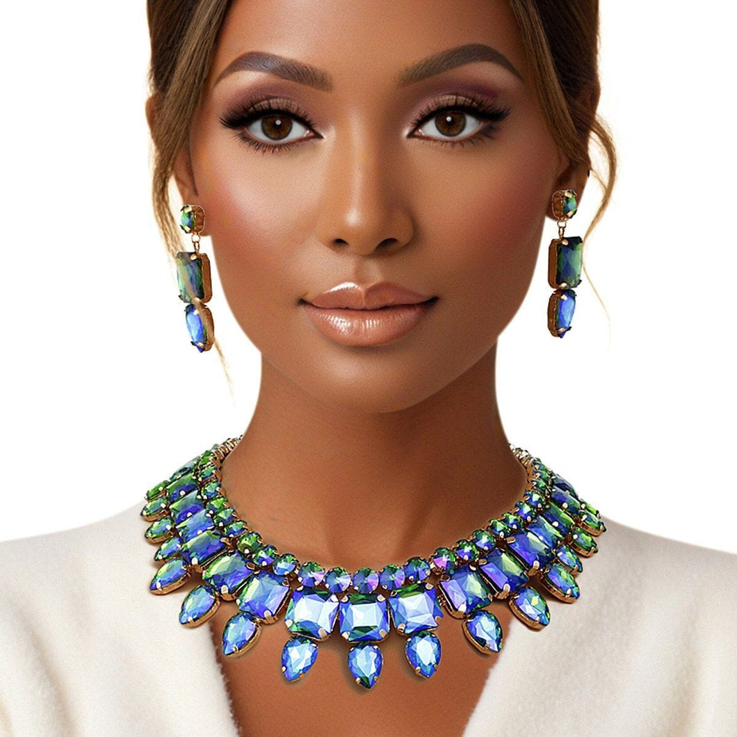 Collar Blue Green Red Carpet Ready Crystal Set