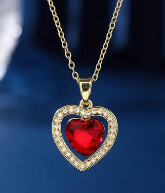 Enchanting Red Heart with Gold Pendant Necklace - A Touch of Passion and Elegance