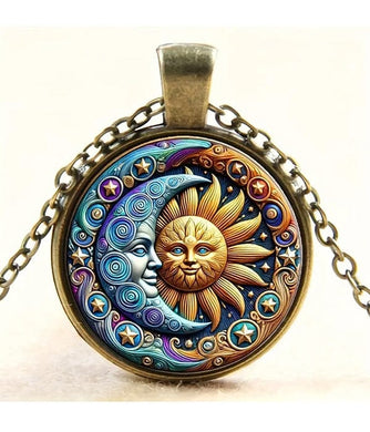 Celestial Sun and Moon Pendant Necklace - A Cosmic Blend of Light and Darkness