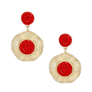 Drop Glam Red Stone Gold Round Earrings