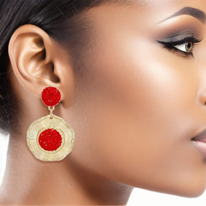 Drop Glam Red Stone Gold Round Earrings