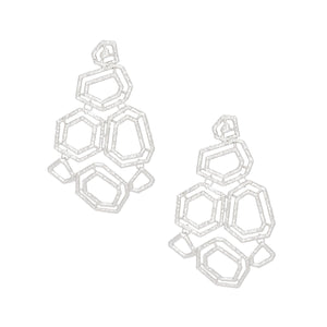 Dangle Large Silver Geometric Structured Earrings