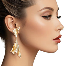 Clip On Dramatic Gold Gathered Metal Earrings