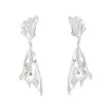 Clip On Dramatic Silver Gathered Metal Earrings