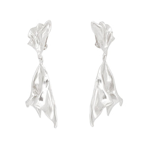 Clip On Dramatic Silver Gathered Metal Earrings