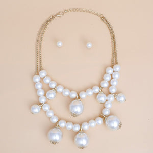 Bib Cream Pearl Baubles Layered Necklace Women