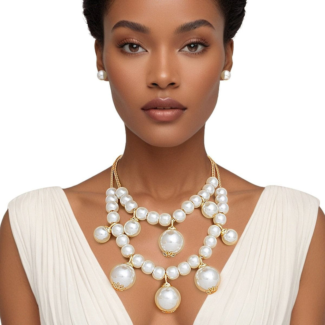 Bib Cream Pearl Baubles Layered Necklace Women