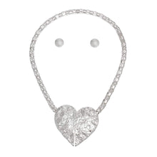 Magnetic Silver Hammered Heart Chain Necklace