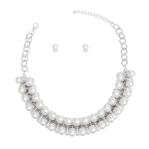 Pearl Necklace Silver Tentacle Collar Set for Women