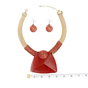 Collar Red Large Resin Pendant Set for Women