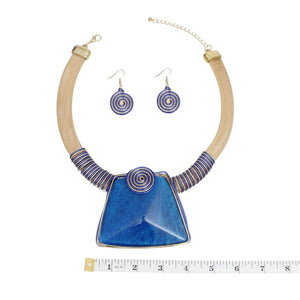 Collar Royal Blue Large Resin Pendant Set Women