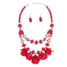 Beaded Necklace Fuchsia Petals Layered Set Women