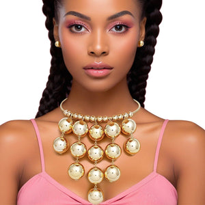 Necklace Gold Metal Ball Drop Bib Set for Women