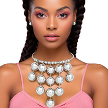 Necklace Silver Metal Ball Drop Bib Set for Women