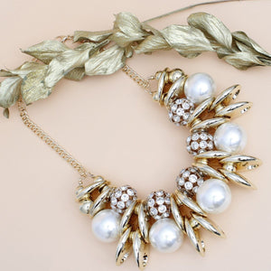 Necklace High Impact Gold Pearl Glam Bib Set Women