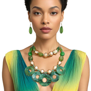 Statement Green and Gold Cosmic layered Necklace