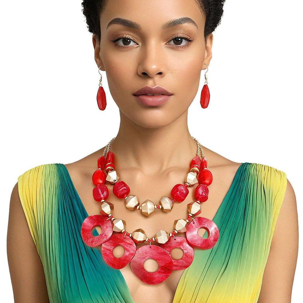 Statement Red and Gold Cosmic layered Necklace