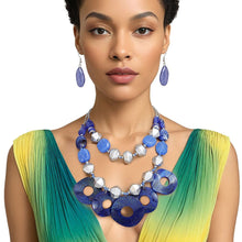 Statement Blue and Silver Cosmic layered Necklace