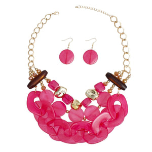 Bib Chunky Marbled Pink Links Layered Set Women