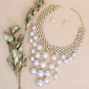 Choker Modernist Gold Woven Chain Pearl Drop Set