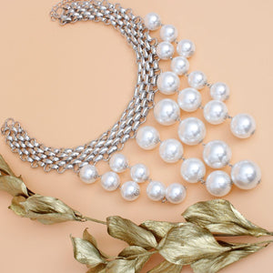 Choker Modernist Silver Woven Chain Pearl Drop Set