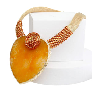 Collar Orange Large Resin Agate Slice Pendant Set