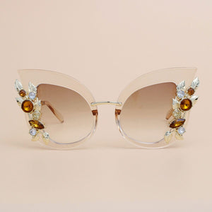 Sunglasses Brown Vintage Crystal Cat Eye Eyewear