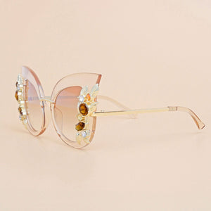 Sunglasses Brown Vintage Crystal Cat Eye Eyewear