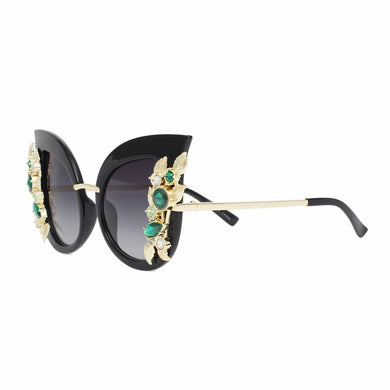 Sunglasses Vintage Green Crystal Cat Eye Eyewear