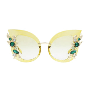 Sunglasses Green Vintage Crystal Cat Eye Eyewear