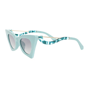 Sunglasses Aqua Retro Cat Eye Gold Bar Eyewear